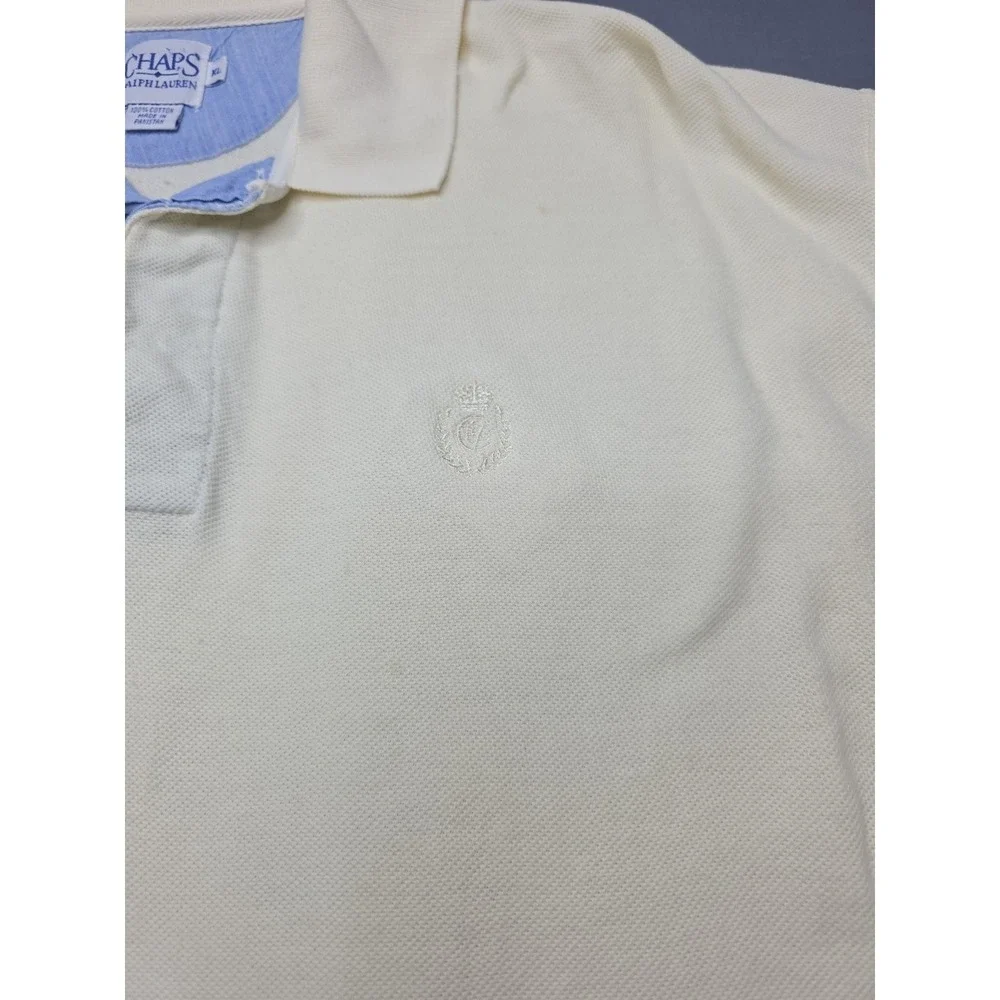 Vintage 90s Chaps Ralph Lauren Polo Shirt XL - Cream Pastel Yellow - Pique...